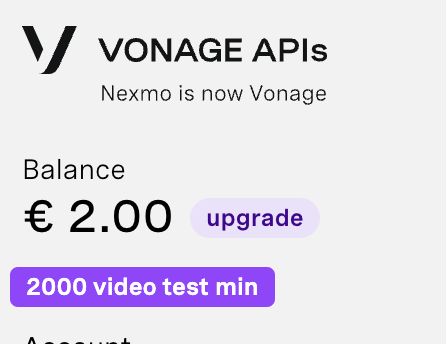 Vonage API dashboard